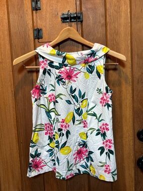 Luxury RSVP by Talbots Floral Lemon Print Sleeveless Portrait Collar
